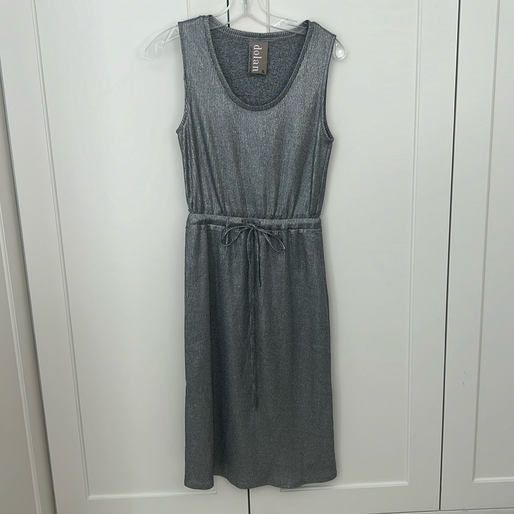 Anthropologie metallic cocktail dress midi length.